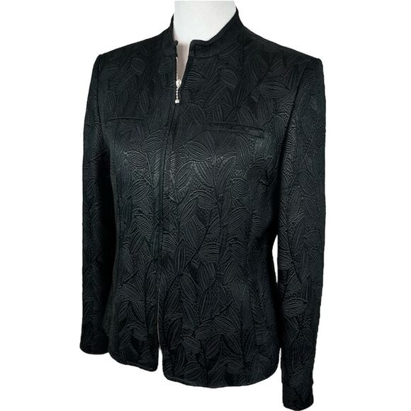 HOBBS Marilyn Anselm Black Textured Jacquard Zip Front Jacket Women’s Size 10 - Picture 3 of 13